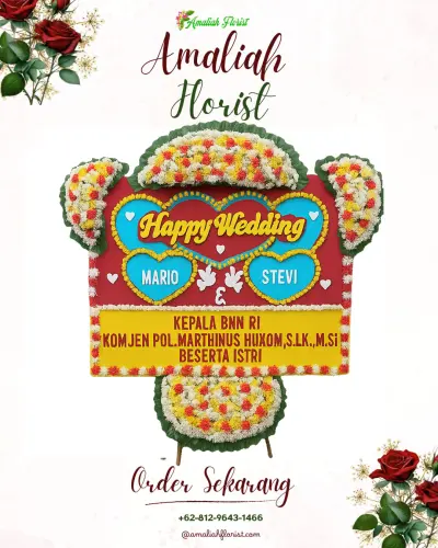 Karangan Papan Bunga Pernikahan di Selamat
